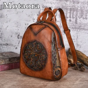 MOTAORA 2025 New Women's Backpack For Women Leather Bag Vintage Embossed Feminina Backpacks Ladies Travel Bags Handmade 9 Colors
